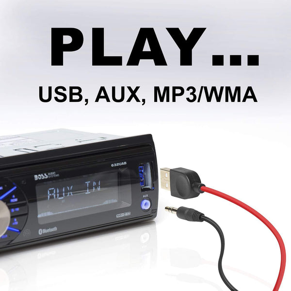 BOSS Audio Systems 632UAB Multimedia Car Stereo - Single Din, Bluetooth Audio and Hands-Free Calling, Built-in Microphone, MP3 Player, USB Port, AUX Input, AM/FM Radio Receiver, Detachable Front Panel