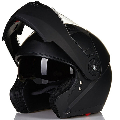ILM 8 Colors Motorcycle Modular Flip up Dual Visor Helmet DOT (L, Matte Black)