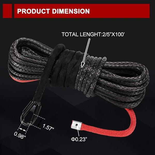BUNKER INDUST Synthetic Winch Rope 3/8" x 85', 25000 Ibs Winch Cable Line with Protective Sleeve for 4WD Off Road Jeep ATV UTV SUV Truck Boat,1 Pcs Black Winch Rope Extension