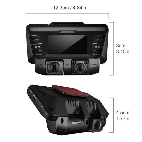 Pruveeo C2 Dash Cam with Infrared Night Vision, Dual 1080P Front and Inside, Dash Camera for Cars Uber Truck Taxi