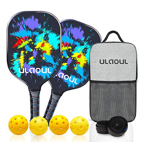 ULAOUL Pickleball Paddles Set of 2 Lightweight Pickleball Rackets Carbon Fiber Surface Polypropylene Honeycomb Core, 4 Pickleball Balls 2 Additional Cushion Grip Strips & 1 Portable Racquet Bag