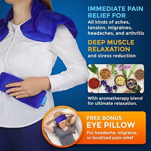 Neck and Shoulder Wrap - Natural Moist Heat Therapy for Muscle Pain, Tension Relief, Aches, Migraines, Headaches, and Arthritis - Instant Relief with deep Heat and Herbal Aromatherapy.