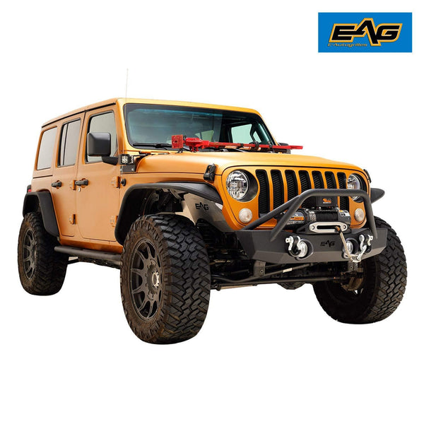 EAG Stubby Front Bumper with Fog Light Hole and Light Frame Fit for 18-19 Jeep Wrangler JL