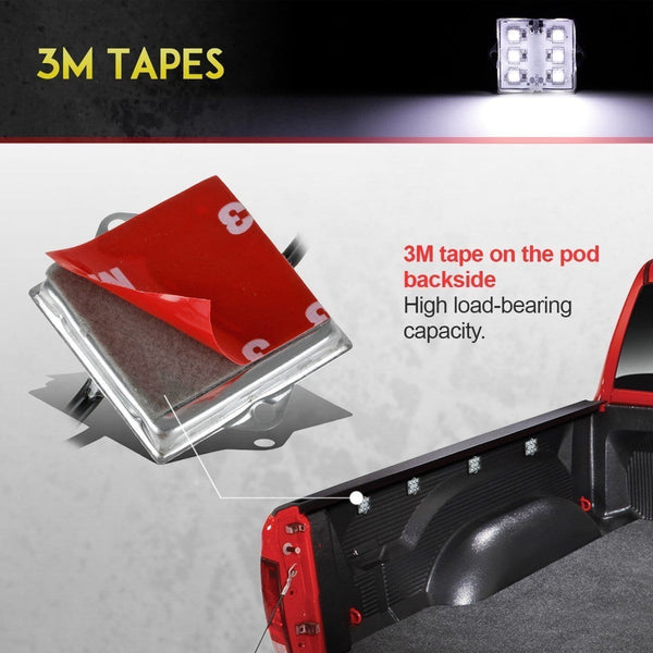 Partsam LED Truck Bed Light Strips 8pods 6-5050-smd White LED Rear Work Box Lighting Kit Waterproof LED Bed Light for Truck Pickup Cargo Trailer RVs