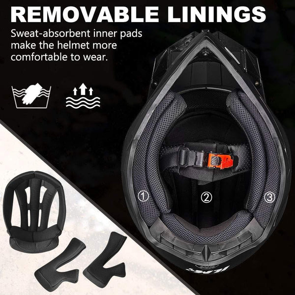 ILM Adult ATV Motocross Off-Road Street Dirt Bike Full Face Motorcycle Helmet DOT Approved MX MTV Suits Men Women (L, Matte Black)