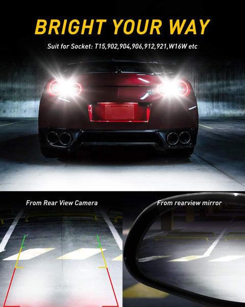 AUXITO Error Free 912 921 T15 LED Bulbs 2000 Lumens Bright CSP 9-SMD Plug and Play for Backup Reverse Lights, 6500K White (Pack of 2)
