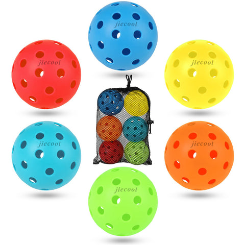 jiecool Pickleball Balls, 6 Pack 40 Holes Outdoor Pickleball Balls with Mesh Bag for Outdoor Play, Best Pickleball Balls for Recreational and Professional Players