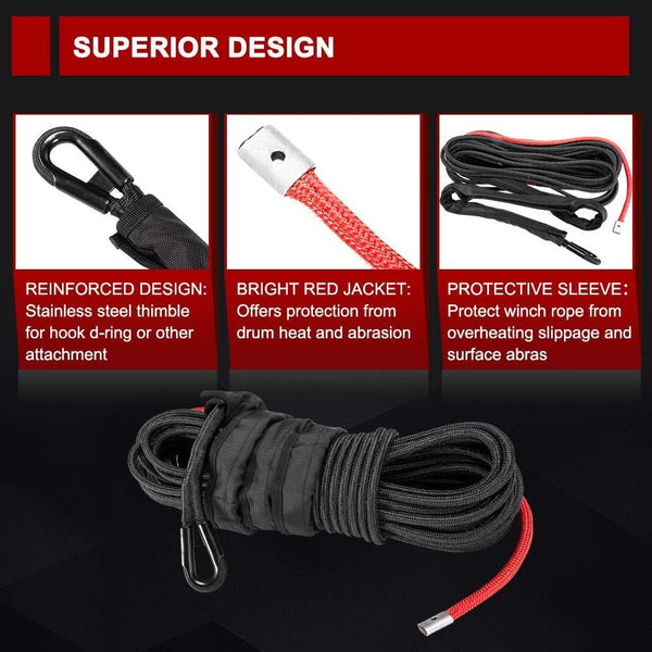 BUNKER INDUST Synthetic Winch Rope 3/8" x 85', 26000 Ibs Winch Cable Line with Winch Jacket Rope and Sleeve Protection for 4WD Off Road Jeep ATV UTV SUV Truck Motorcycle,1 Pcs Winch Rope Extension
