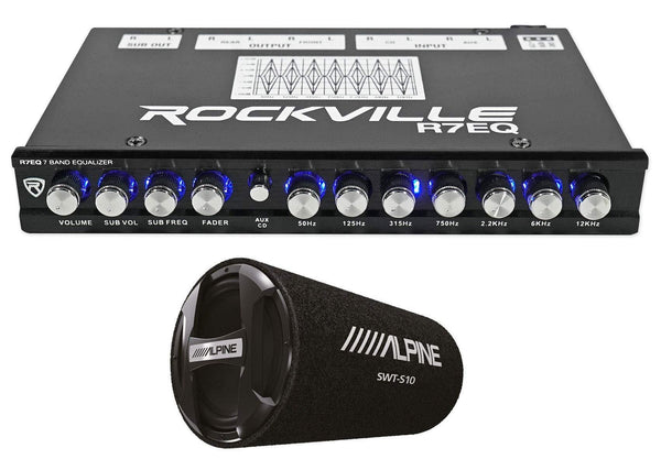 ALPINE SWT-S10 1200w 10" Car Subwoofer in Bass Tube Enclosure+7-Band Equalizer