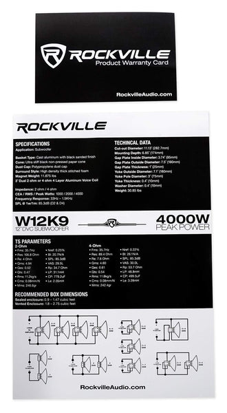 Rockville W12K9D2 12" 4000w Car Audio Subwoofer Dual 2-Ohm Sub CEA Compliant