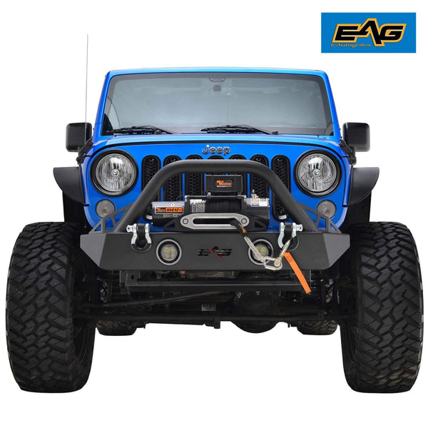 EAG Stubby Front Bumper W/LED Lights & Winch Plate Fit for 07-18 Jeep Wrangler JK