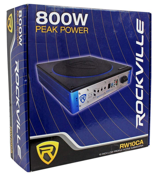 Rockville RW10CA 10" 800 Watt Slim Low Profile Active Powered Car Subwoofer Sub