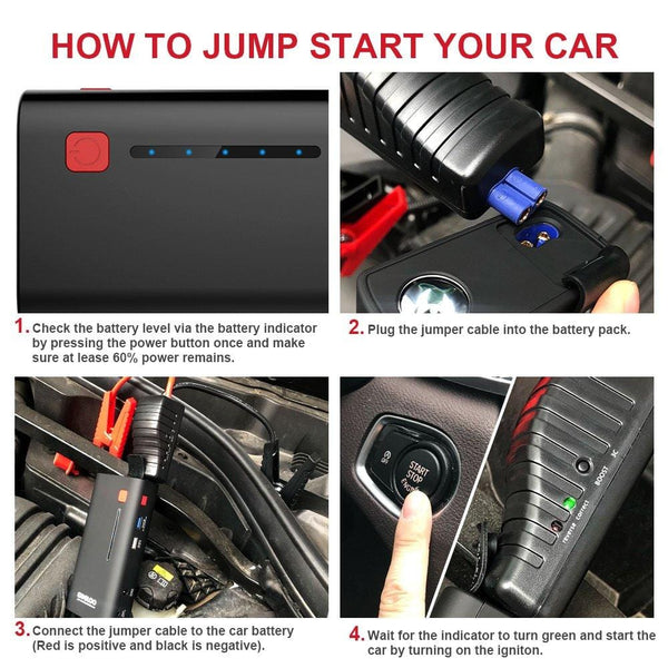 GOOLOO 800A Peak 18000mAh SuperSafe Car Jump Starter with USB Quick Charge 3.0 (Up to 7.0L Gas or 5.5L Diesel Engine), 12V Portable Power Pack Auto Battery Booster Phone Charger Built-in LED Light