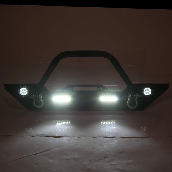 Rock Crawler Front Bumper w/LEDLight Winch Plate Black Textured for 2007-2019 Jeep Wrangler JK Wiring (Harness is Included)