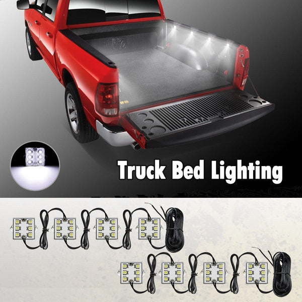 Partsam LED Truck Bed Light Strips 8pods 6-5050-smd White LED Rear Work Box Lighting Kit Waterproof LED Bed Light for Truck Pickup Cargo Trailer RVs