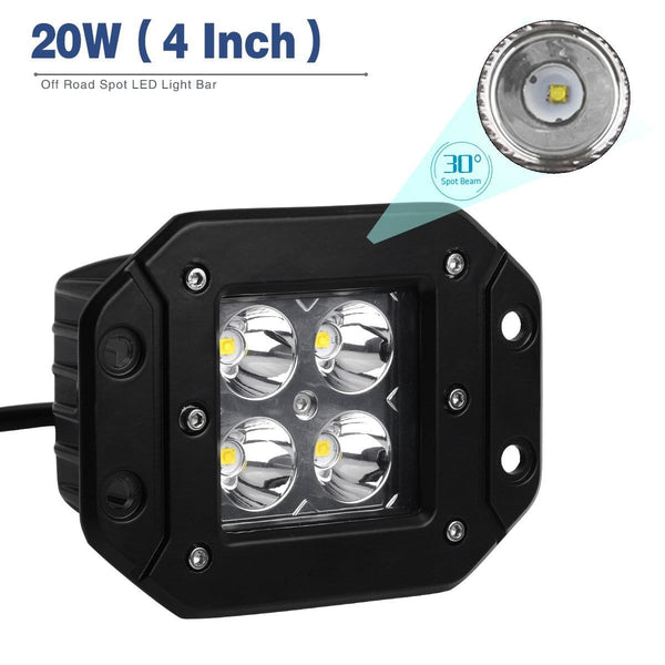 Flush Mount LED Light Bar YITAMOTOR 4Pcs 20W 4Inch Led Light Pods Spot Offroad Led Work Light Bar Driving Fog Light Boat Light Waterproof Pickup Truck Tacoma Bumper ATV UTV 12V,1 Year Warranty