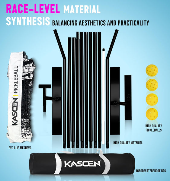 Kascen Pickleball Net - 22 FT Regulation Size Portable Pickleball Net, Pickle Ball Net with Exclusive Ball Holder, 4 Pickleballs & Carry Bag, Pickle Ball Net for Outdoor Indoor Driveway Backyard White