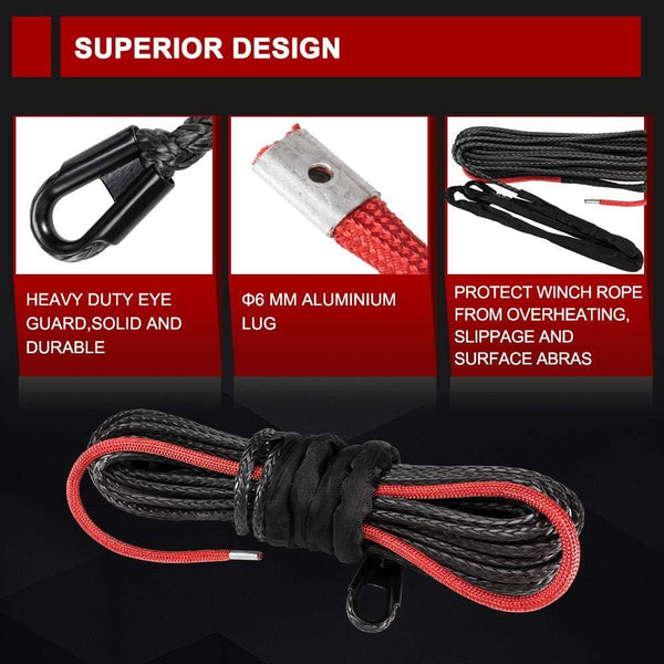 BUNKER INDUST Synthetic Winch Rope 3/8" x 85', 25000 Ibs Winch Cable Line with Protective Sleeve for 4WD Off Road Jeep ATV UTV SUV Truck Boat,1 Pcs Black Winch Rope Extension