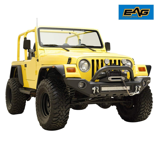 EAG Front Bumper with LED Lights and Light Surrounds Fits for 87-06 Jeep Wrangler TJ YJ