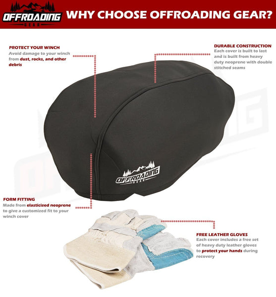 Winch Cover, 8000-10000 lbs Winches, Black Neoprene for Off-Roading 4x4