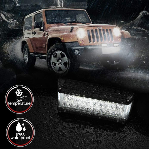 BUNKER INDUST Side Shooter LED Light Pods Wiring Harness Kit, 2Pcs 7 Inch Spot Flood Combo Beam CREE LED Light Bar 80W Work Lights Waterproof Off Road Fog Driving Bumper Light for ATV UTV Truck Boat