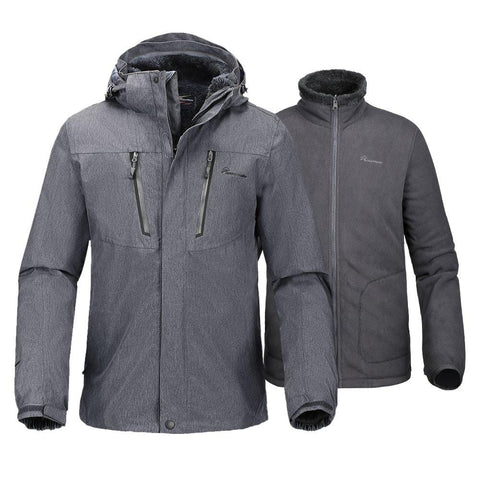 OutdoorMaster Men's 3-in-1 Ski Jacket - Winter Jacket Set with Fleece Liner Jacket & Hooded Waterproof Shell - for Men (Graphite,XL)