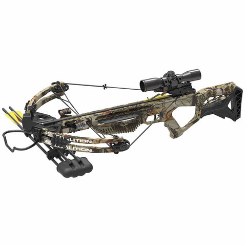 PSE Crossbow Coalition | Hunting | Compound | Camo | 380FPS | Cocking Rope, Wax, Quiver, Arrows, Scope | for Left and Right Hand