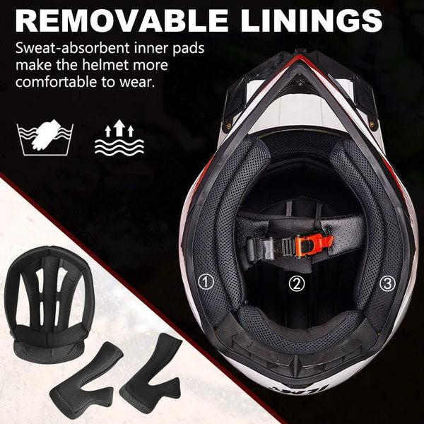 ILM Adult ATV Motocross Off-Road Street Dirt Bike Full Face Motorcycle Helmet DOT Approved MX MTV Suits Men Women (L, Red White)