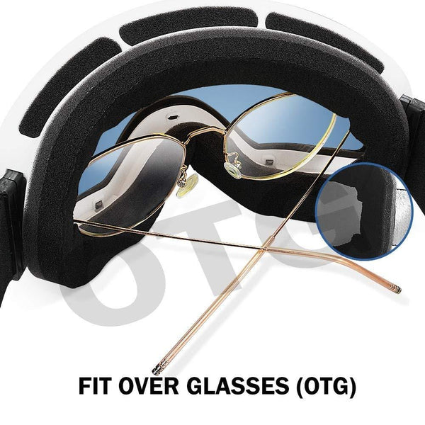 ZIONOR Lagopus Ski Snowboard Goggles UV Protection Anti Fog Snow Goggles for Men Women Youth VLT 68% White Frame Clear Blue Lens