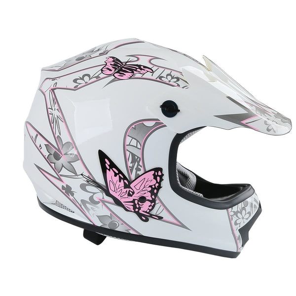 TCT-MT DOT Helmet+Goggles +Gloves Youth Kids Helmet Pink Butterfly Dirt Bike Motocross Offroad Street Helmet Motorcycle (Large)