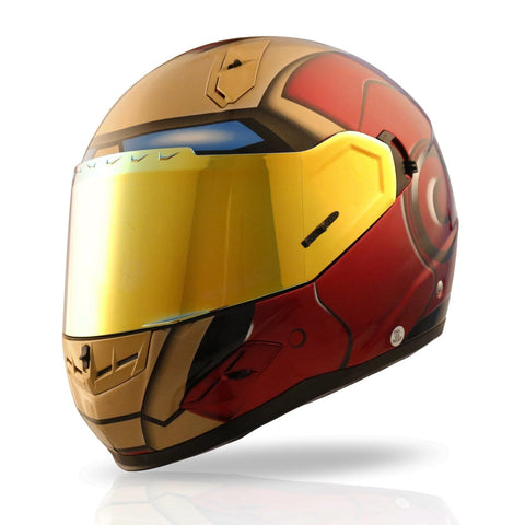 NENKI NK-856 Full Face Iron Man Motorcycle Helmet For Adult &Youth Street Bike with Iridium Red Visor and Sun Shield DOT Approved (RED GOLD, Medium)