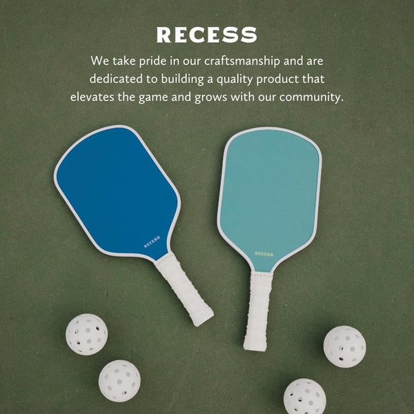 Recess Pickleball Starter Set of Premium Pickleball Paddles and Four (4) Pickle Balls - Lightweight, Honeycomb Core & Comfort Grip Handles - Perfect for Beginners