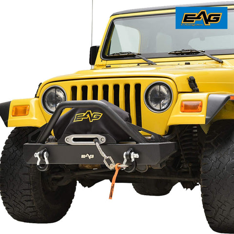 EAG Front Bumper with D-Rings and Winch Plate Fit for 87-06 Jeep Wrangler TJ YJ
