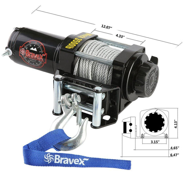 Bravex Electric 12V 3500lb/1591kg Single Line Waterproof Winch for UTV ATV Boat with Both Wireless Handheld Remote and Corded Control Recovery Winch