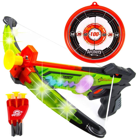 Toysery Real Crossbow Archery Set - Comes with Suction Cup Arrows and Target - Great for Indoor and Outdoor Game - Designed with LED Lights - Ultimate Fun for Kids