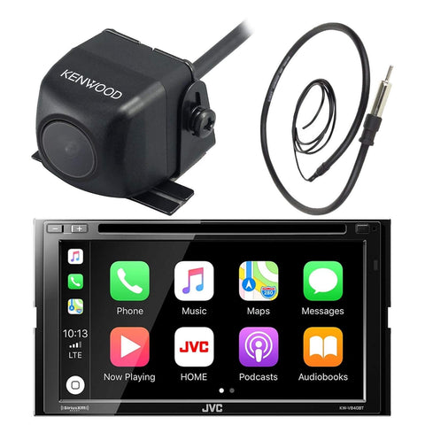 JVC 7 Inch Double Din Car CD DVD USB Bluetooth Stereo Receiver Bundle Combo with Kenwood Rearview Wide Angle View Backup Camera, Enrock 22 AM/FM Radio Antenna