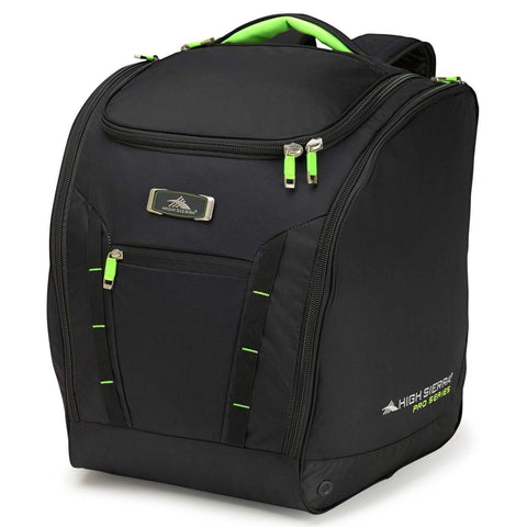 High Sierra Ski and Snowboard Deluxe Trapezoid Equipment Travel Boot Bag with S-Curved Straps and Padded Compartments for Your Winter Gear, Black/Zest