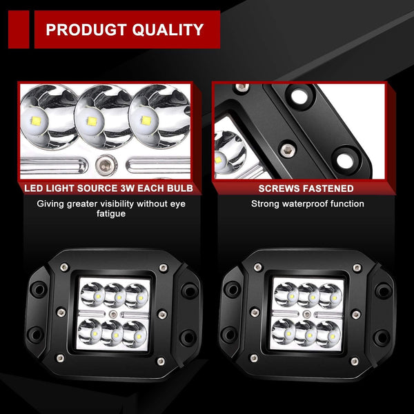 LED Light Bar TURBOSII 4Pcs 3x3 4.5inch Flush Mount Led Lights Pods Spot Beam Offroad Led Work Lights Bar Driving Fog Lights Boat Light For Pickup Jeep Truck Tacoma Bumper Lights 12V 24V