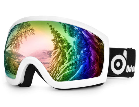 General OTG Ski Goggles for Adult, Double Anti-Fog Lenses with UV400 Protection, ODOLAND S2 Goggles for Snowboarding Skating Sledding, White