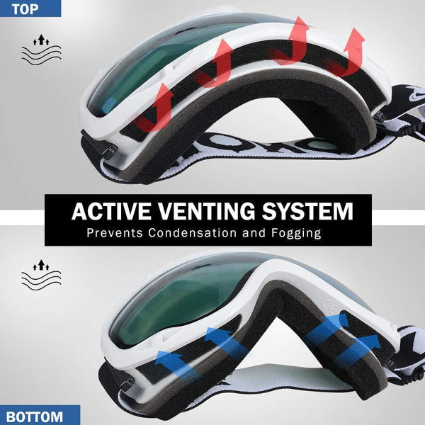 ZIONOR Lagopus Ski Snowboard Goggles UV Protection Anti Fog Snow Goggles for Men Women Youth VLT 68% White Frame Clear Blue Lens