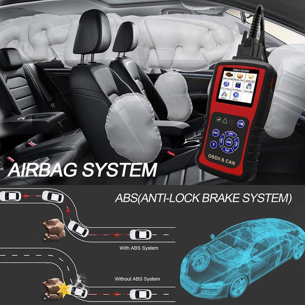 OBDII Scanner, Professional SRS Airbag Code Reader, ABS Automotive Check Engine Light Diagnostic Scan Tool, Graphs Data Vehicles in Live, Trilingual Menu and DTC Definitions