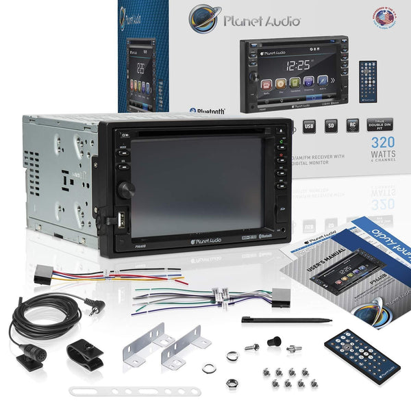 Planet Audio P9640B Car DVD Player - Double Din, Bluetooth Audio and Calling, 6.2 Inch LCD Touchscreen Monitor, MP3 Player, CD, DVD, WMA, USB, SD, Auxiliary Input, AM/FM Radio Receiver
