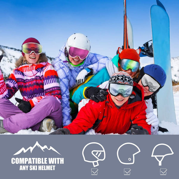 NXONE Ski Goggles for Men and Women, Anti-Fog Over Glasses Snowboard Goggles with UV Protection, Windproof Helmet Compatible Dual Lens Goggles-100% UV Protection