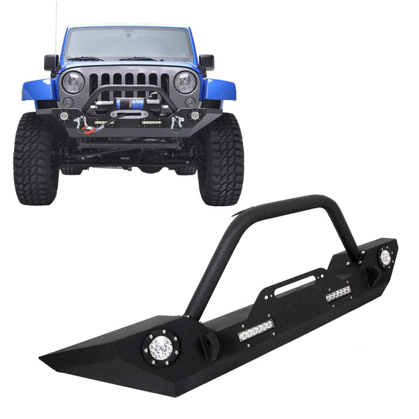 Front Bumper W/Winch Plate & LED Lights D-rings for 2007-2018 Jeep Wrangler JK, Rock Crawler Front Bumper