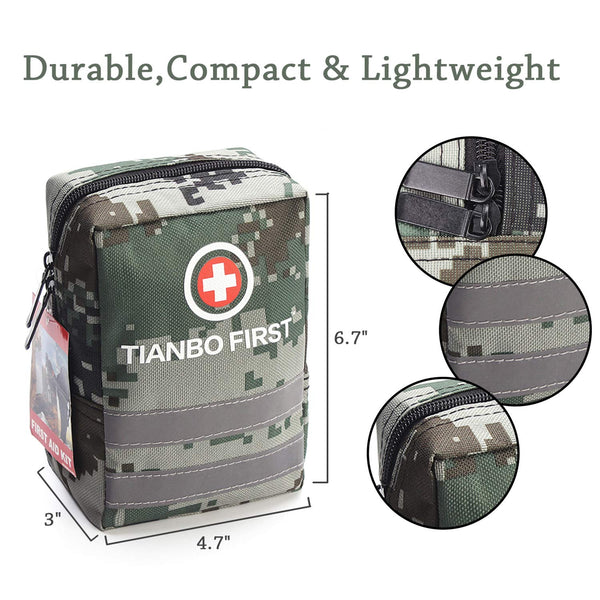 120 Pieces First Aid Kit, Tactical Trauma Kit Reflective Stripe, Great for Camping, Survival, Hiking, Rescue Camouflage