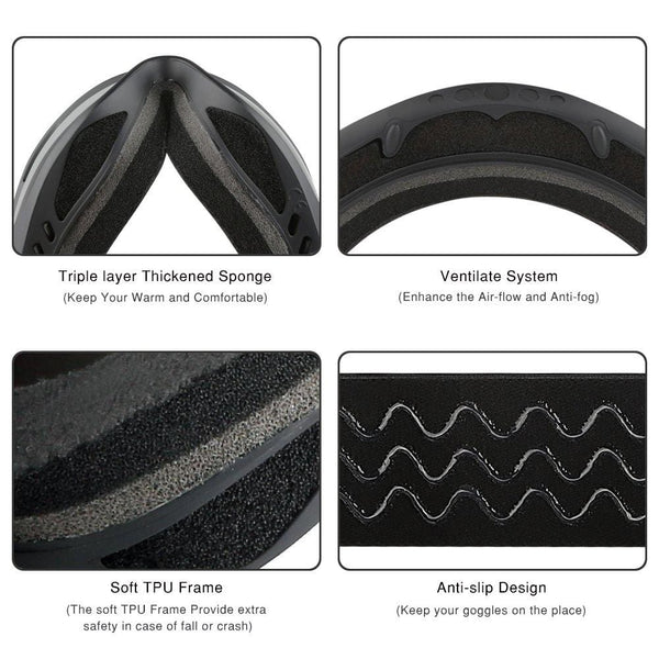 ALKAI Alta Ski Goggles, Snowboard Goggles Anti-Fog, 100% UV Protection, Double-Layer Spherical Lenses, Helmet Compatible Medium Fit Snow Goggles for Men & Women