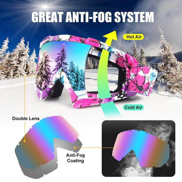 Wellovar Motorcycle Goggles,ATV Goggles Dirt Bike Ski Goggles Windproof Scratch Resistant Combat Goggles Adjustable UV Protective Safety Outdoor Glasses for Cycling, Climbing, etc (Pink)