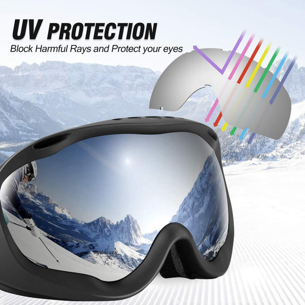 MIABOO OTG Ski Goggles - Over Glasses Ski/Snowboard Goggles for Men, Women & Youth Snowmobile Skiing Skating - 100% UV400 Protection