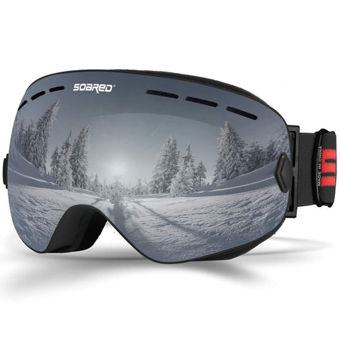 Soared Ski Snowboard Goggles Winter Snow Glasses Double-Layer Spherical Lenses UV400 Anti-Fog OTG Eyewear for Men Women Grey