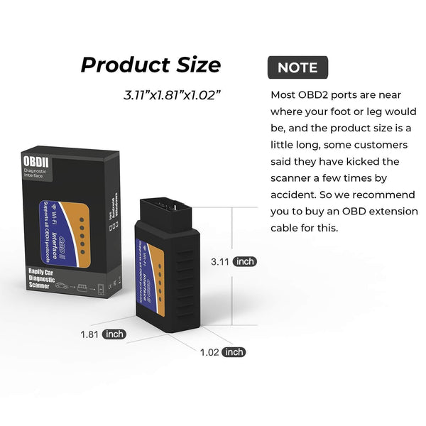 Rapify OBD2 Scanner WiFi Check Engine Light OBD Scan Tool Adapter Easy to Use Code Reader Reads and Clear Code Auto Scanner for iOS Android Windows Devices